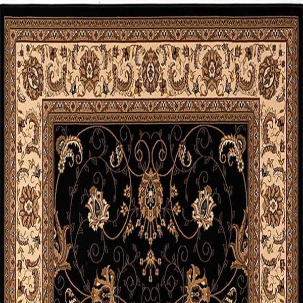 6 ft. Beige And Black Oriental Runner Rug