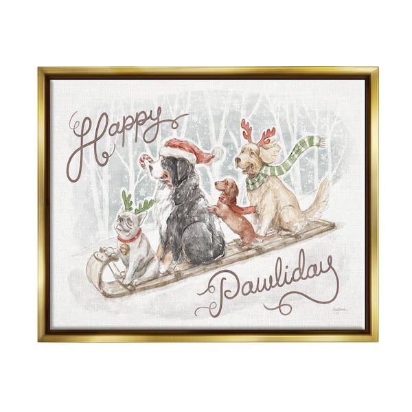 Stupell Industries Happy Pawliday Dogs by Mary Urban 1-Piece Floater Frame Graphic Print Animal Poster Art Print 21 in. x 17 in.