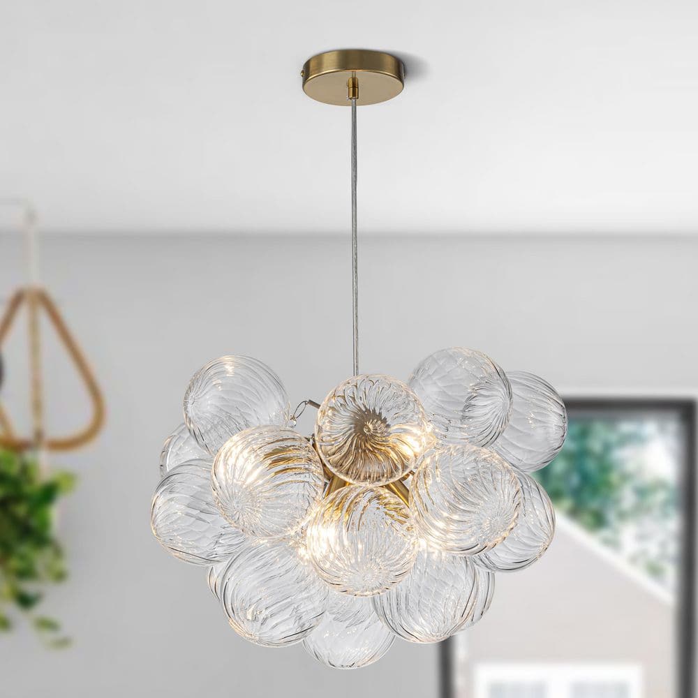 Modern 6-Light Gold Cluster Chandelier with Swirl Ribbed Clear Glass Globes Adjustable Height for Dining, Living Room price history on PriceWatchPro