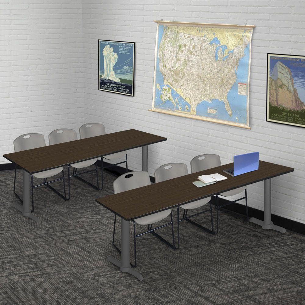 Cain 84 in x 24 in. Neo Walnut Steel T-Base Training Seminar Table Desk with Grey Base