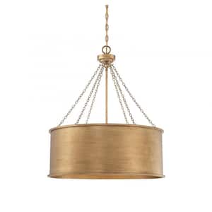 Rochester 25 in. W x 29 in. H 6-Light Gold Patina Shaded Pendant Light with Metal Cylinder Shade
