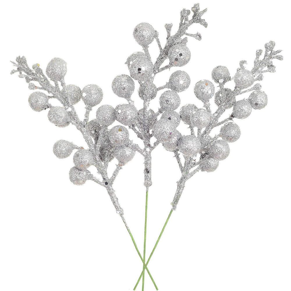 14 Pack Silver Artificial Glitter Berries Stems Christmas Picks for Tree Ornaments, Wreaths, Holiday Decor price history on PriceWatchPro
