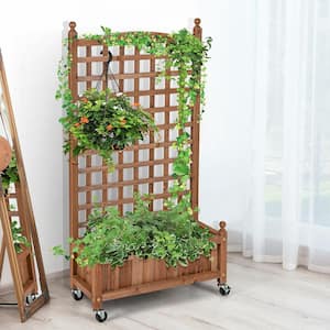 PC 50 in. Wood Planter Box with Trellis Mobile Raised Bed for Climbing Plant