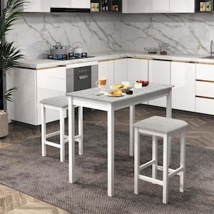 3-Piece White MDF Top Bar Table Set Dining Table & 2 PVC Leather Upholstered Bar Stools Seats 2