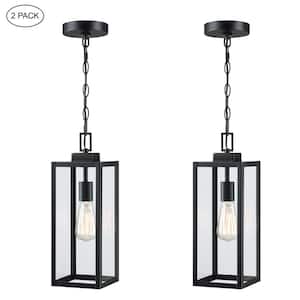 1-Light Matte Black Outdoor Hanging Lantern Pendant Light with Clear Glass (2-Pack)