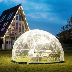 Garden Dome Bubble Tent 9.5 ft. x 9.5 ft. x 5.8 ft. PVC Screen Garden Igloo Geodesic Dome with Led Light Strings, Clear