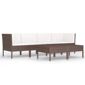 Metal Frame 6-Piece Garden Lounge Set with Cream White Cushions Poly Rattan Brown Suitable Patio Conversation
