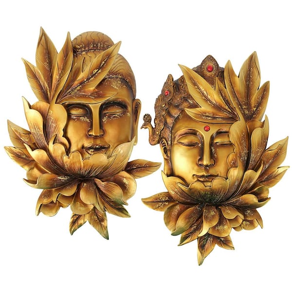 Design Toscano 12 in. x 8.5 in. Enlightened Deities Buddha and Guan Yin Wall Sculptures (2-Piece)