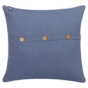 South Hampton Blue Buttoned Cotton 20 in. x 20 in. Throw Pillow