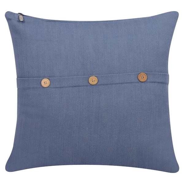 LR Home South Hampton Blue Buttoned Cotton 20 in. x 20 in. Indoor Throw Pillow
