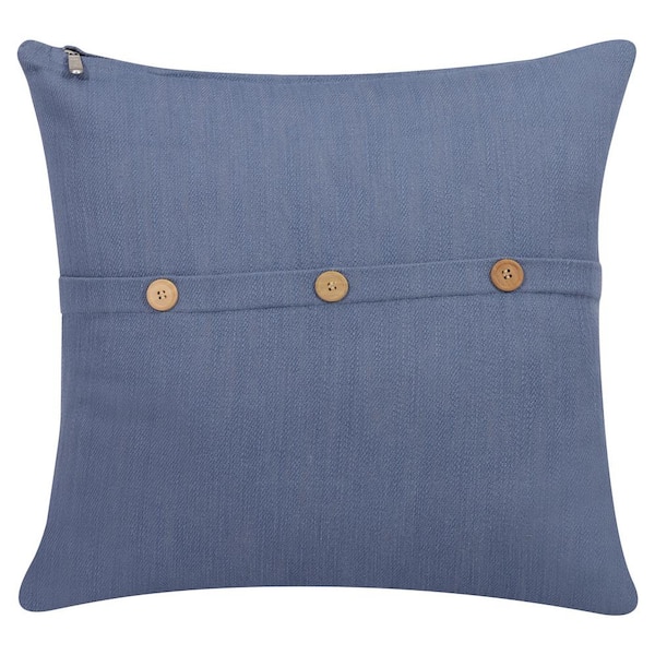 Unbranded South Hampton Blue Buttoned Cotton 20 in. x 20 in. Indoor Throw Pillow