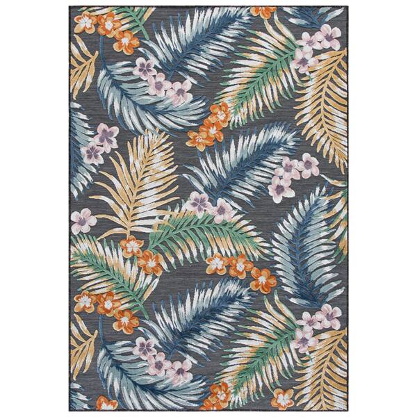 Cabana 5 x 8 Black/Multi Leaf CBN451Z Area Rug