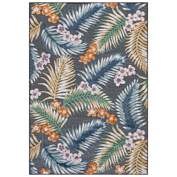 Cabana 6 x 10 Black/Multi Leaf CBN451Z Area Rug