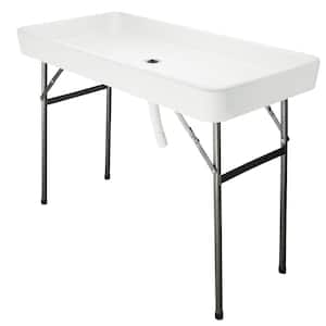 48 in. White Folding Ice Picnic Table with Removable Matching Skirt