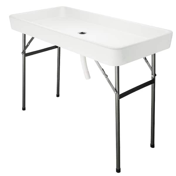 Winado 48 in. White Folding Ice Picnic Table with Removable Matching Skirt