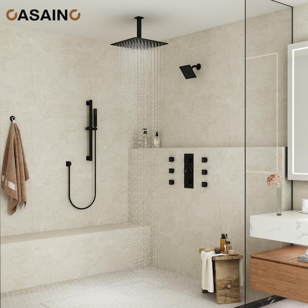Light Luxury Black Gold Shower Sets All Copper Button Black Bathroom  Accessories Sets Home liftable Booster Shower Faucet system