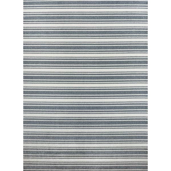 Cream/Dark Gray 8 ft. x 10 ft. Fawning 2-Tone Striped Classic Low-Pile Machine-Washable Area Rug