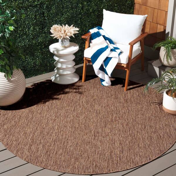 Beach House Brown 7 ft. x 7 ft. Solid Marle Indoor/Outdoor Round Area Rug
