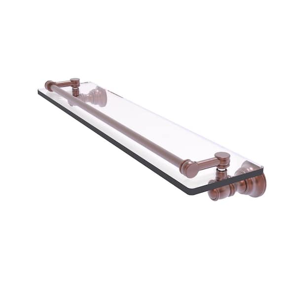 Carolina 22 in. x 3.3 in. x 5.54 in. Brass Rectangular Glass Shelf with Gallery Rail in Antique Copper