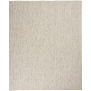 Courtyard Ivory Silver 9 ft. x 12 ft. Geometric Contemporary Indoor/Outdoor Patio Area Rug