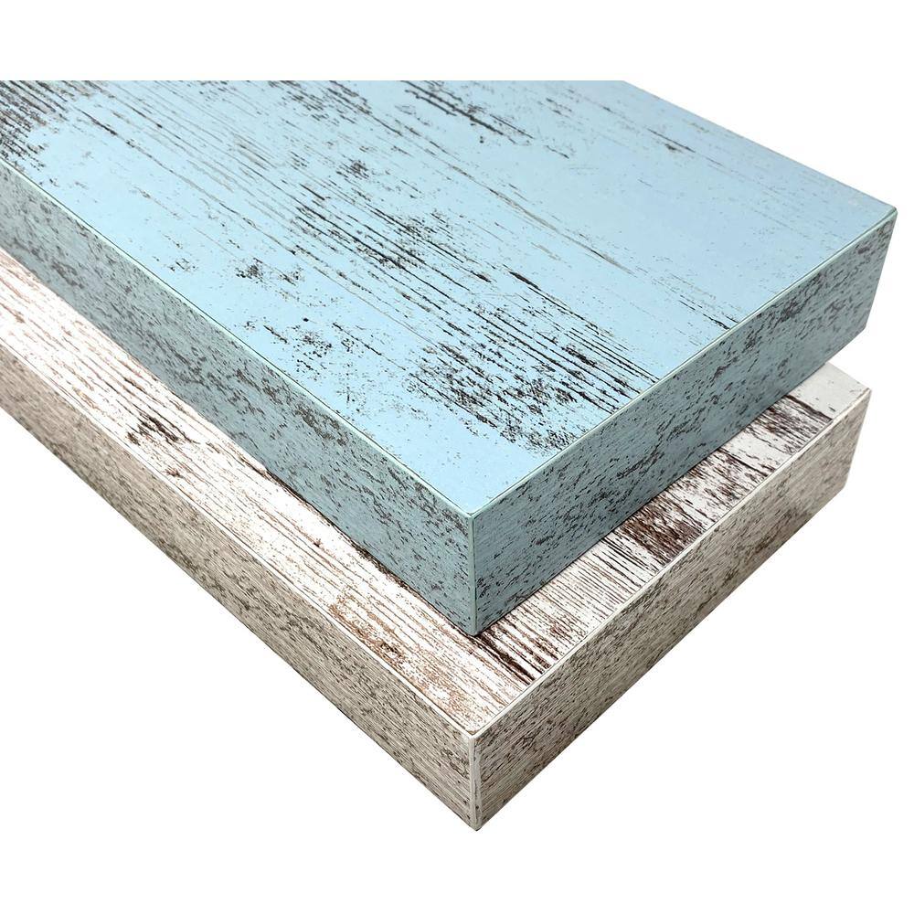 Blue and White Rectangular Floating Wood Shelves Set