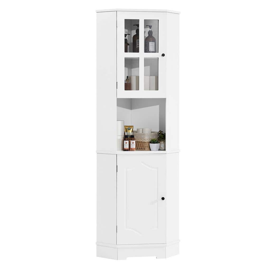 23.2 in. W x 15.9 in. D x 65 in. H White Linen Cabinet with Corner ...