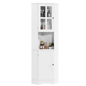 23.2 in. W x 15.9 in. D x 65 in. H White Linen Cabinet with Corner Cabinet with Glass Door and Adjustable Shelf