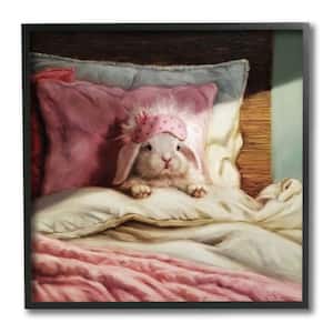 Stupell Industries Bunny Rabbit Resting in Bed Off-White Pink by
