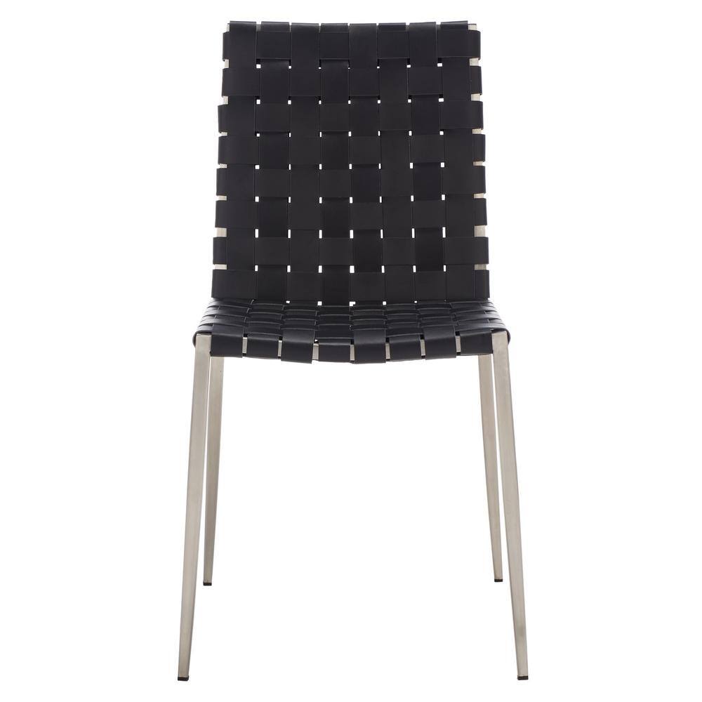 Rayne Black and Silver Woven Leather Dining Chairs, Set of 2
