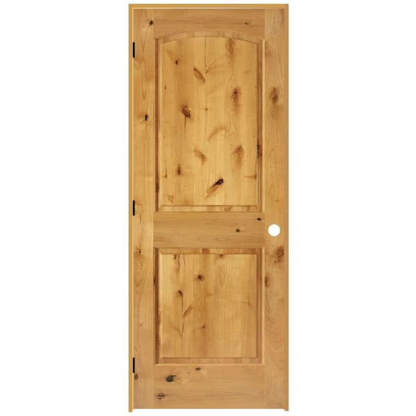 Steves & Sons 24 in. x 80 in. 2-Panel Round Top Solid Core Unfinished Knotty Alder Single Prehung Interior Door