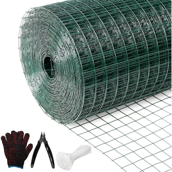 Green PVC Coated Metal Welded Wire Mesh 48in x 100ft Hardware Cloth for Garden Fence and Animal Prevention