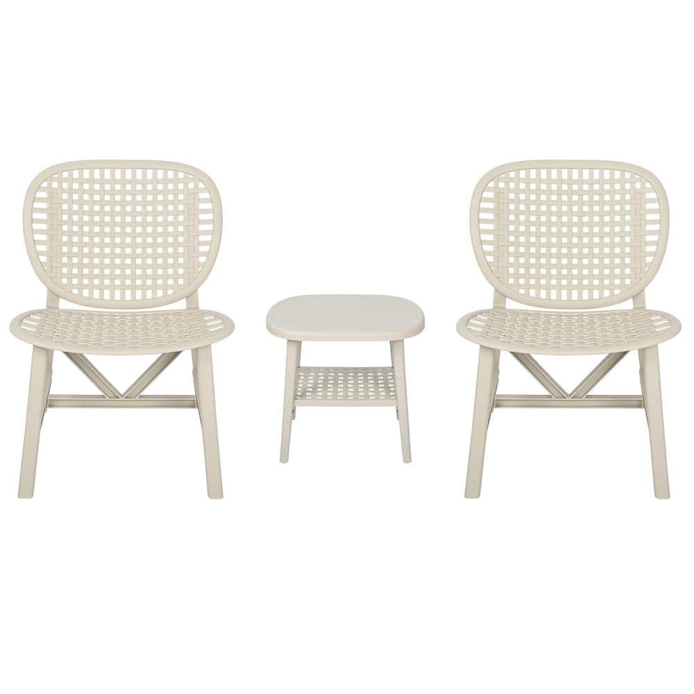 White 3-Pieces Patio Polypropylene Outdoor Bistro Set, All Weather, Table w