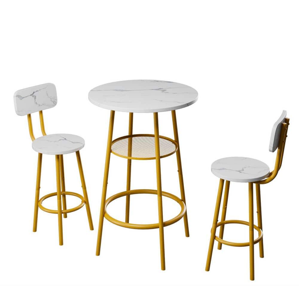 JEAREY Modern 36.2 in. H Classic White Round Bar Table Set 3-Piece ...