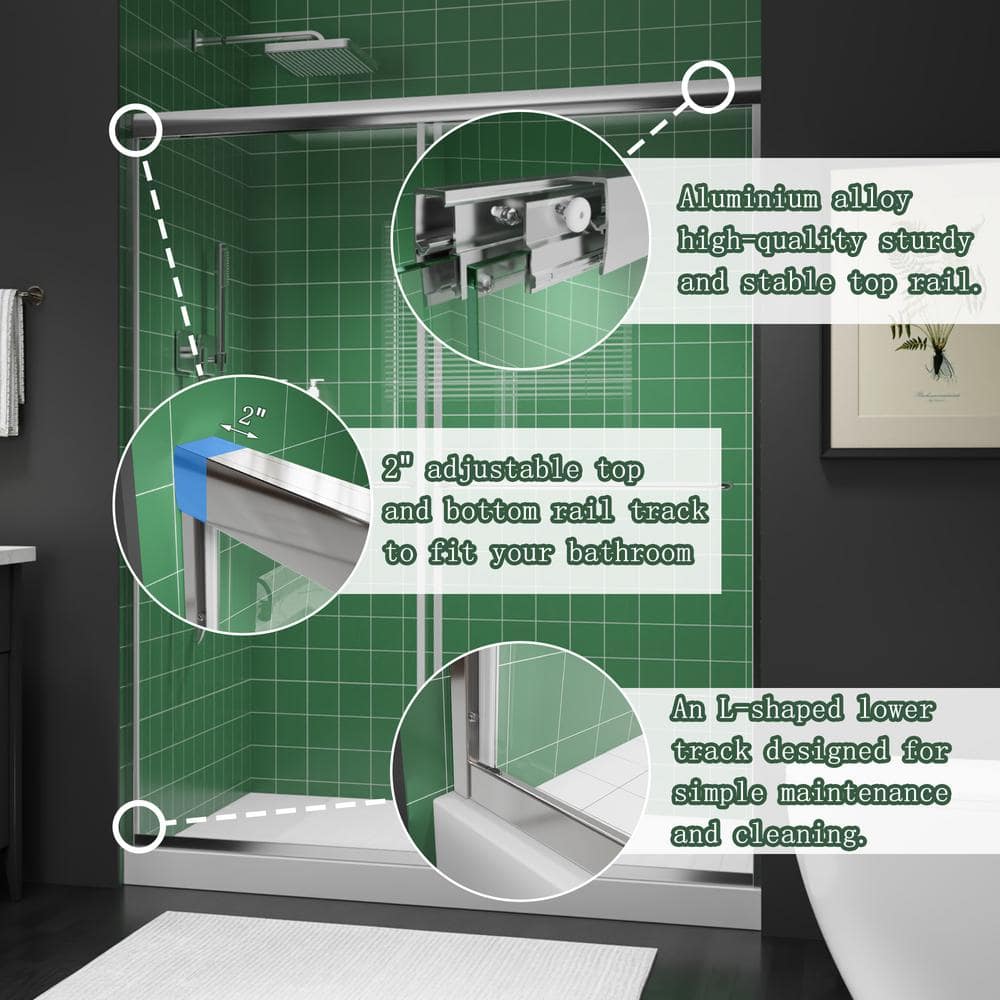60 in. Chrome Framed Sliding Shower Door with Clear Glass
