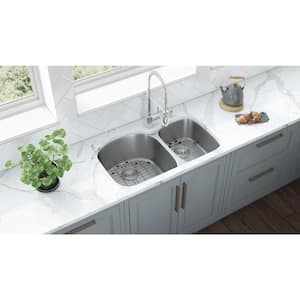 34 in. Double Bowl 60/40 Undermount 16-Gauge Stainless Steel Kitchen Sink - Left Configuration