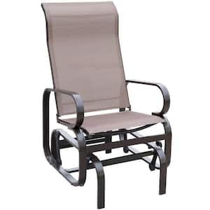 Black Aluminum Outdoor Glider Chair, Patio Swing Rocking Lounge Chair with Mocha Textilene Seat