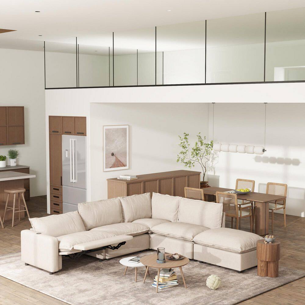 107 in. Square Arm 5-piece Linen Modular Free Combination Modern Smart Sectional Sofa with Recliner, Heating in Beige price history on PriceWatchPro