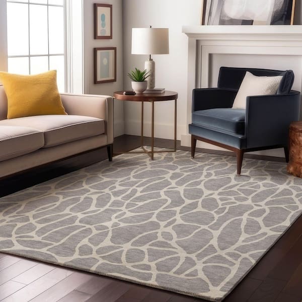 Mayfield Premium Machine Washable Abstract AMF1024 Silver 8 ft. x 10 ft. Area Rug
