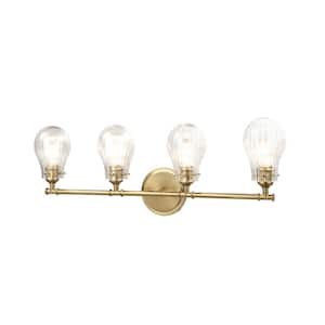 32-3/8 in. 4-Light Antique Brass Vanity Light with Clear Glass Shade
