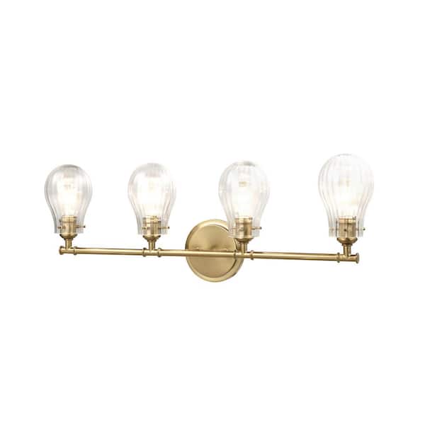 Aspen Creative Corporation 32-3/8 in. 4-Light Antique Brass Vanity Light with Clear Glass Shade
