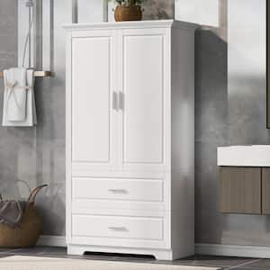 32 in. W x 15 in. D x 63.2 in. H White Linen Cabinet with 2-Drawers and Adjustable Shelf