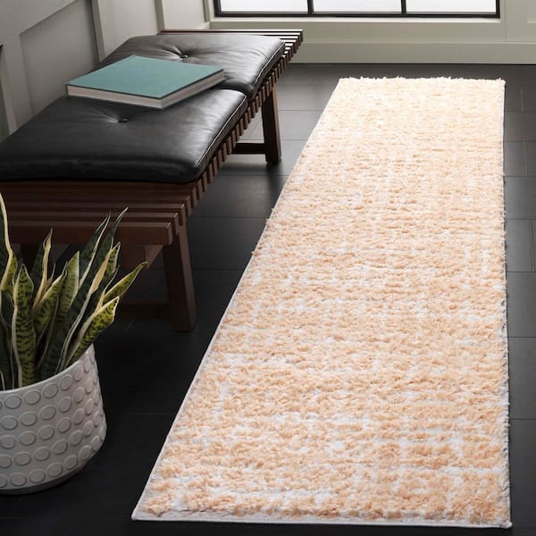 Rumi Shag 2 ft. x 8 ft. Gold/Ivory Abstract Distressed Runner Rug