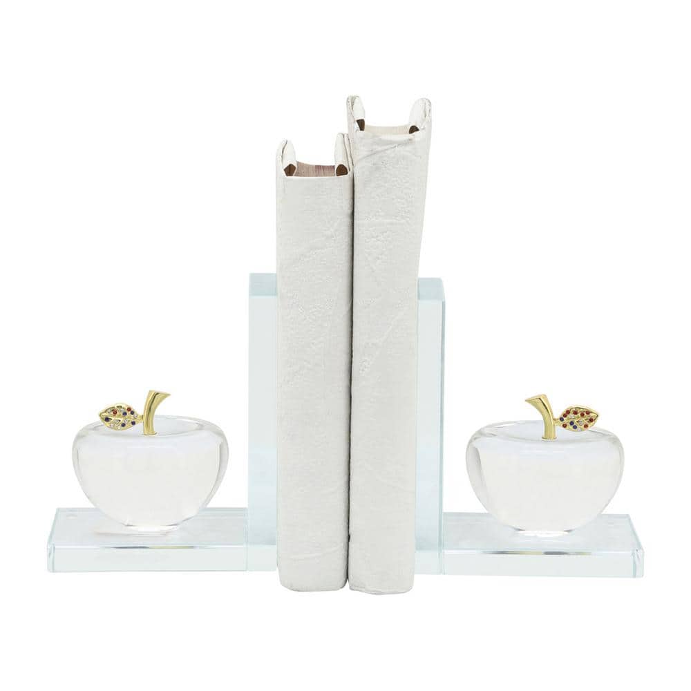 Clear Crystal Apple Bookends with Gold Accents, Set of 2