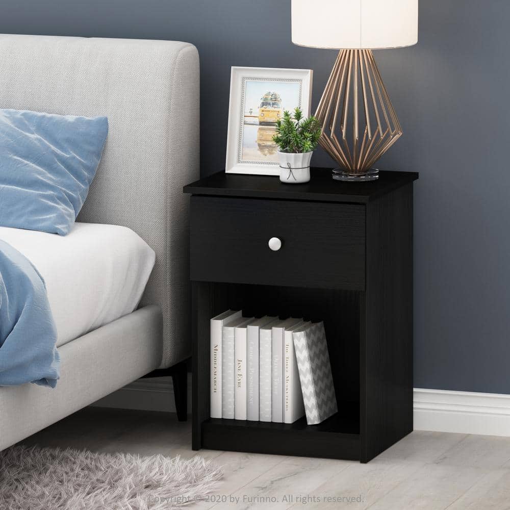 Furinno Lucca Black Oak Nightstand with 1 Drawer (Set of 1) 19153BOK - The  Home Depot