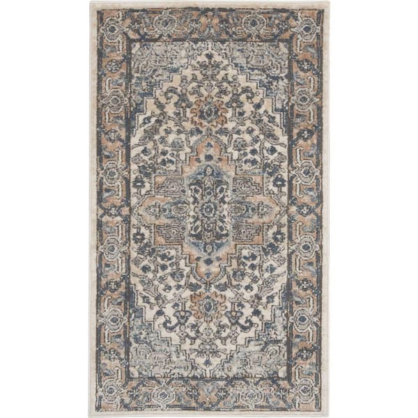 Nourison Concerto Ivory/Grey doormat 2 ft. x 4 ft. Persian Modern Kitchen Area Rug