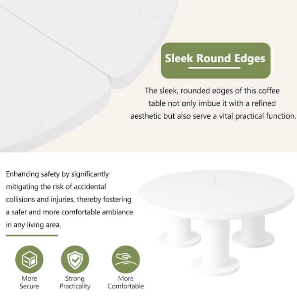 Clihome White Round MDF Coffee Table Center Table with