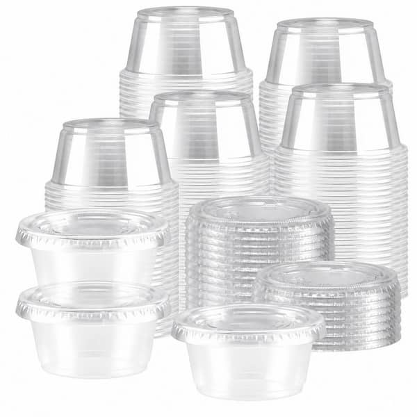 400 Set 2 oz. Clear Plastic Portion Cups with Lids, Leak-Proof Disposable Condiment Containers
