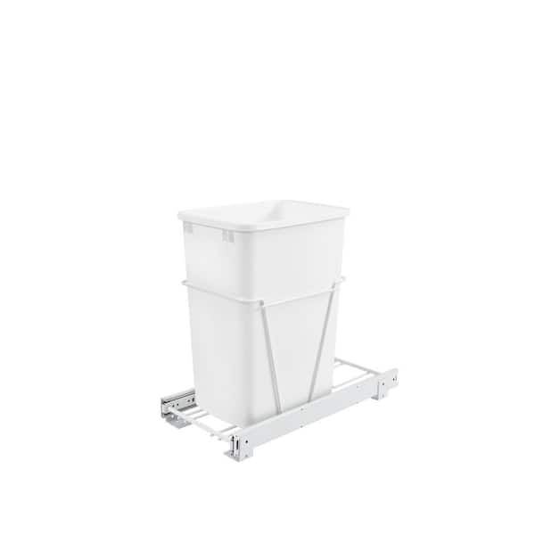 Rev-A-Shelf 19 in. H x 10.625 in. W x 22 in. D Single 35 Qt. Pull-Out White Waste Container with Full-Extension Slides