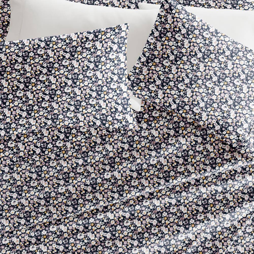 Navy Floral Full Microfiber 3-Piece Sheet Set
