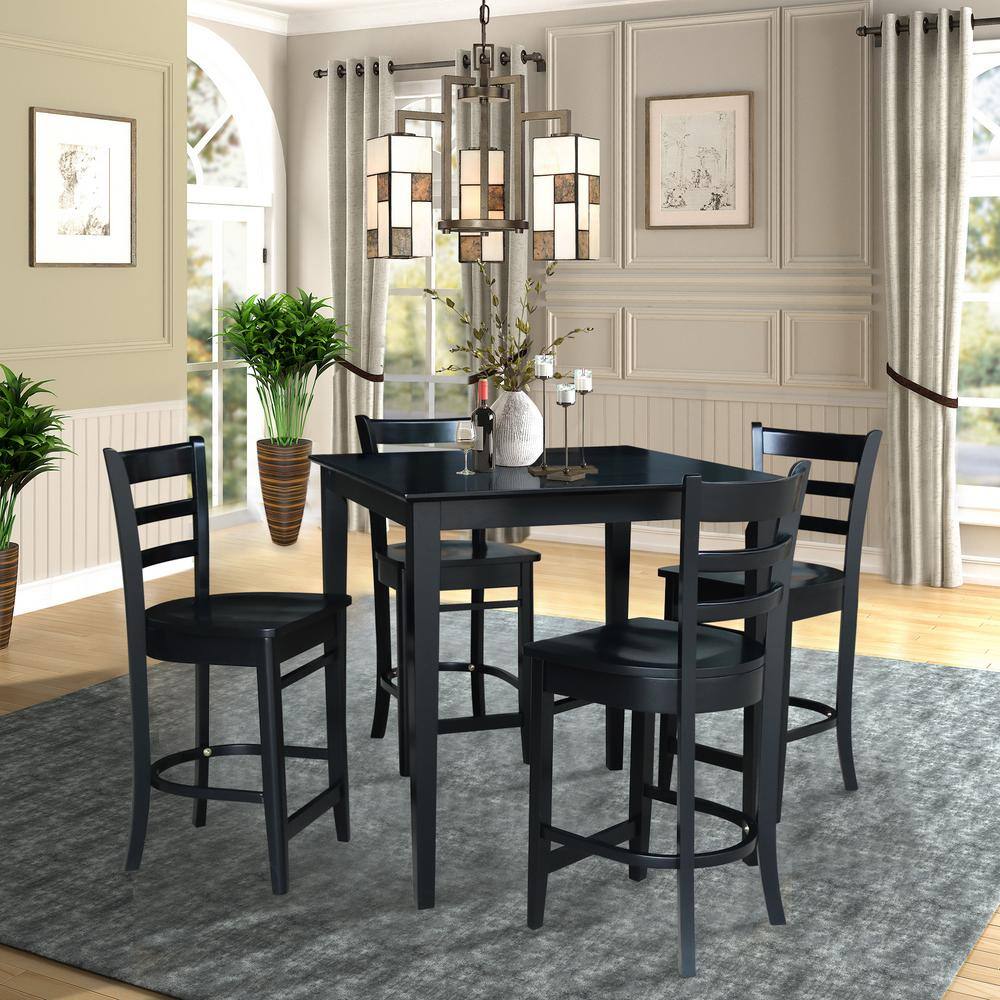 Emily Black Solid Wood Counter Height Barstool